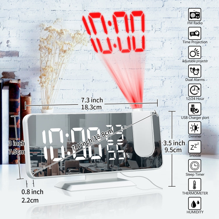 Mirror Surface LED Radio Projection Alarm Clock Clock with Temperature & Humidity Display My Store