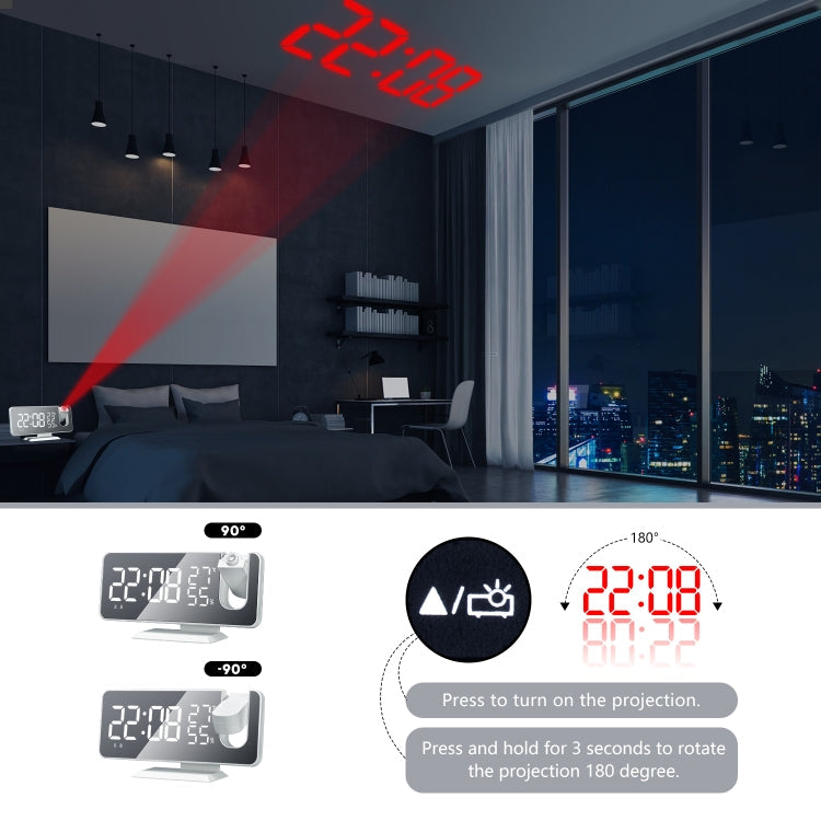 Mirror Surface LED Radio Projection Alarm Clock Clock with Temperature & Humidity Display My Store