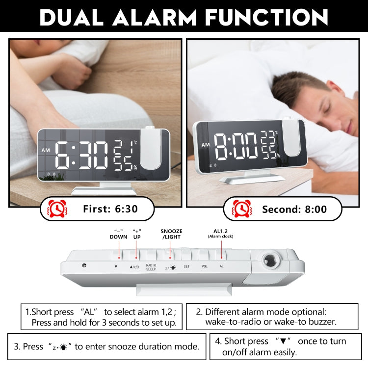 Mirror Surface LED Radio Projection Alarm Clock Clock with Temperature & Humidity Display My Store