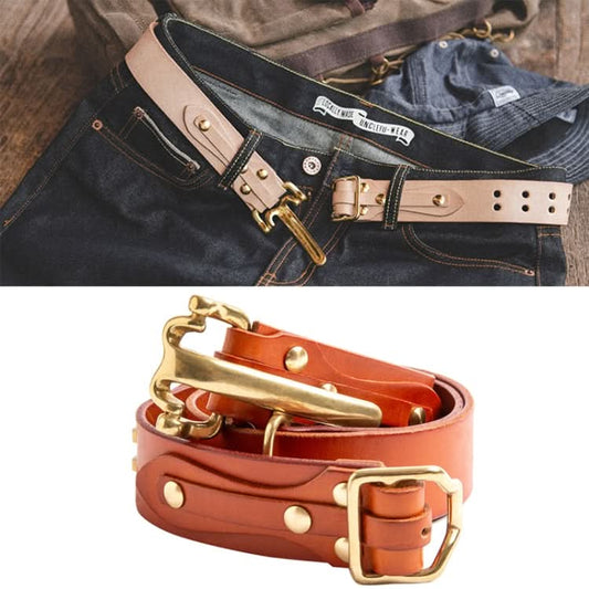 Maden 1802014 Vintage Brass Buckle Adjustable PU Belt, Length: Reluova