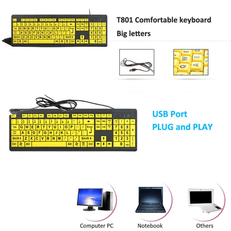 T801 104 Keys Special People Children Old Man Big Letters USB Wired Keyboard, Cable Length: 1.38m My Store