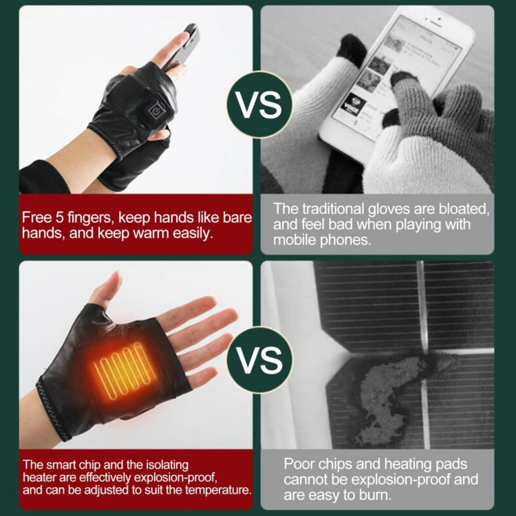 1 Pair Adjustable Temperature Rechargeable Intelligent Electric Heating Gloves Half Finger Gloves