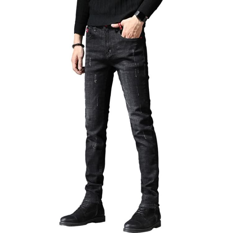 Autumn and Winter Men Jeans Thickened Warm Slim Chinos Reluova