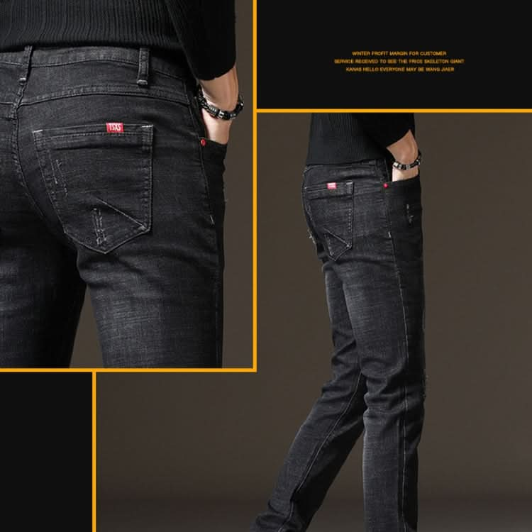 Autumn and Winter Men Jeans Thickened Warm Slim Chinos Reluova