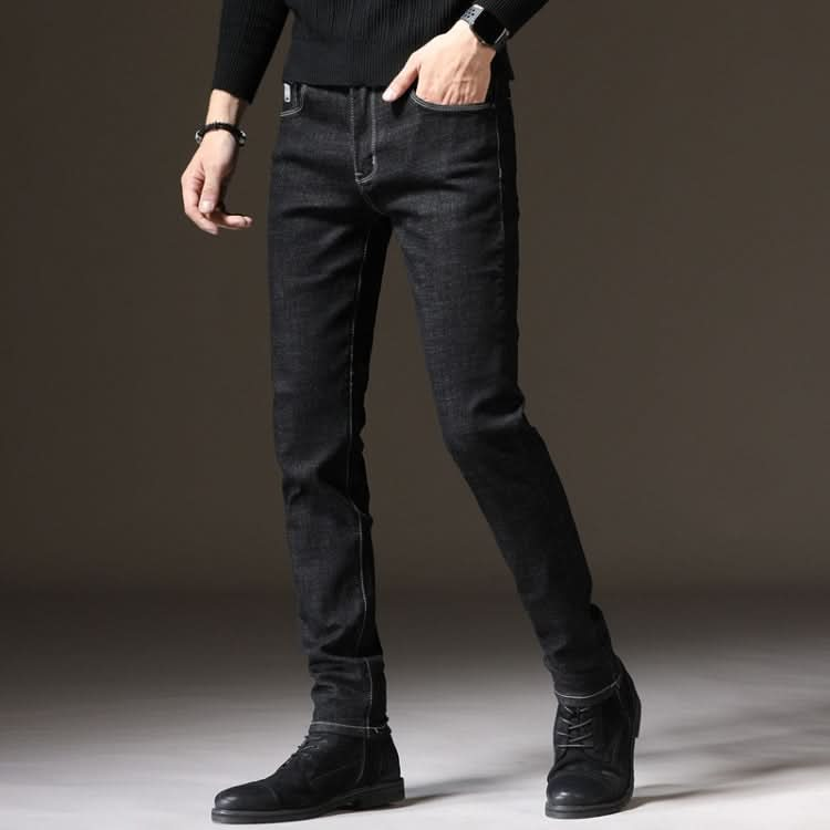 Autumn and Winter Men Jeans Thickened Warm Slim Chinos Reluova