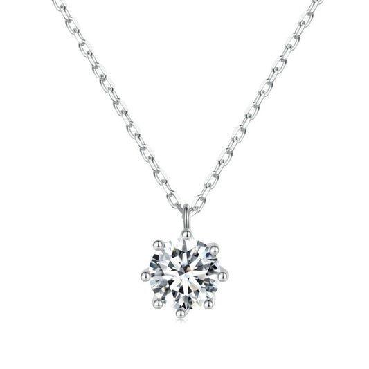 S925 Sterling Silver Sparkling O Chain Necklace Moissanite Pendant