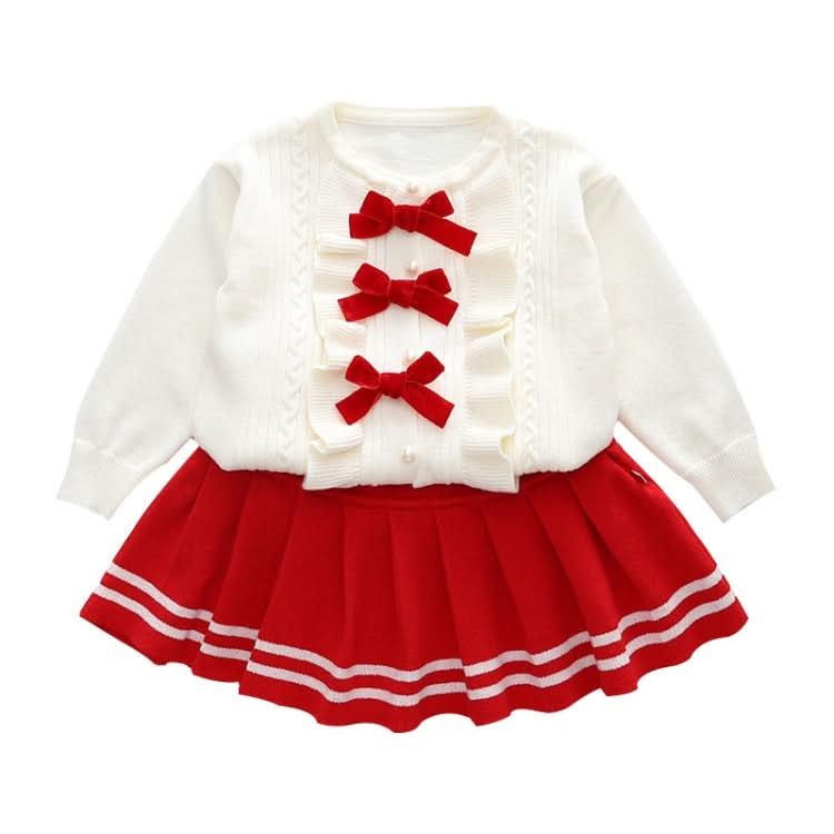 Girls Bow Sweater + Half Skirt Set Knitted Two-Piece Kit Reluova