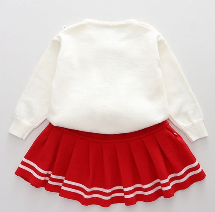 Girls Bow Sweater + Half Skirt Set Knitted Two-Piece Kit Reluova