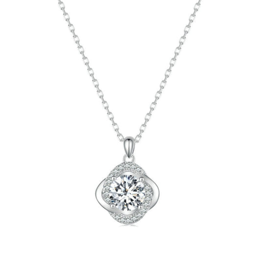 Sterling Silver S925 White Gold Plated Sparkling Moissanite Pendant Necklace