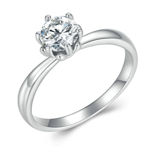 MSR006 Sterling Silver S925 Six Claw Moissanite Ring White Gold Plated Jewellery Reluova