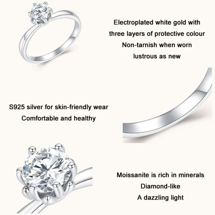 MSR006 Sterling Silver S925 Six Claw Moissanite Ring White Gold Plated Jewellery Reluova