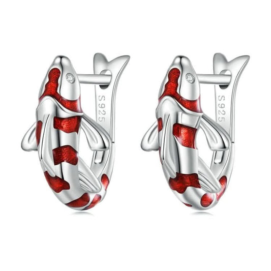 Sterling Silver S925 Zirconia White Gold Plated Good Luck Koi Earrings Reluova