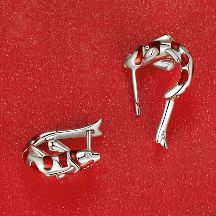 Sterling Silver S925 Zirconia White Gold Plated Good Luck Koi Earrings Reluova