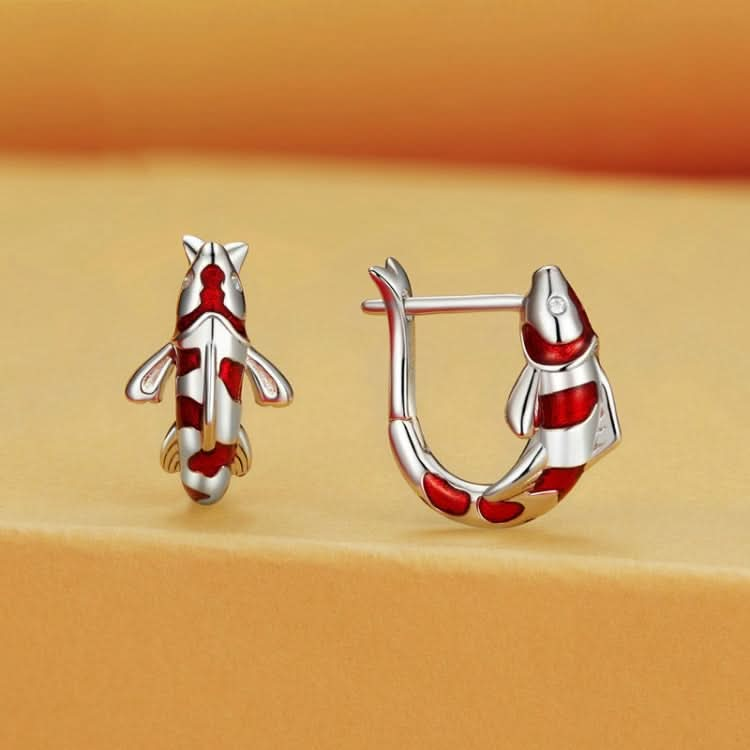 Sterling Silver S925 Zirconia White Gold Plated Good Luck Koi Earrings Reluova