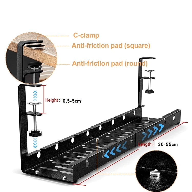 Stretchable Under Desk Cable Management Tray Carbon Steel Cable Organizer Cable Storage Rack