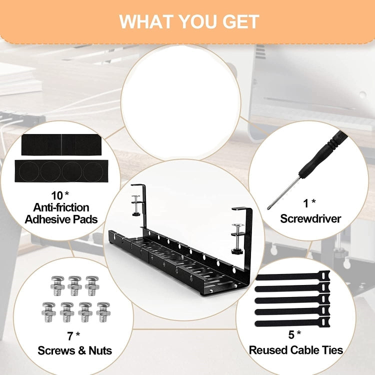 Stretchable Under Desk Cable Management Tray Carbon Steel Cable Organizer Cable Storage Rack