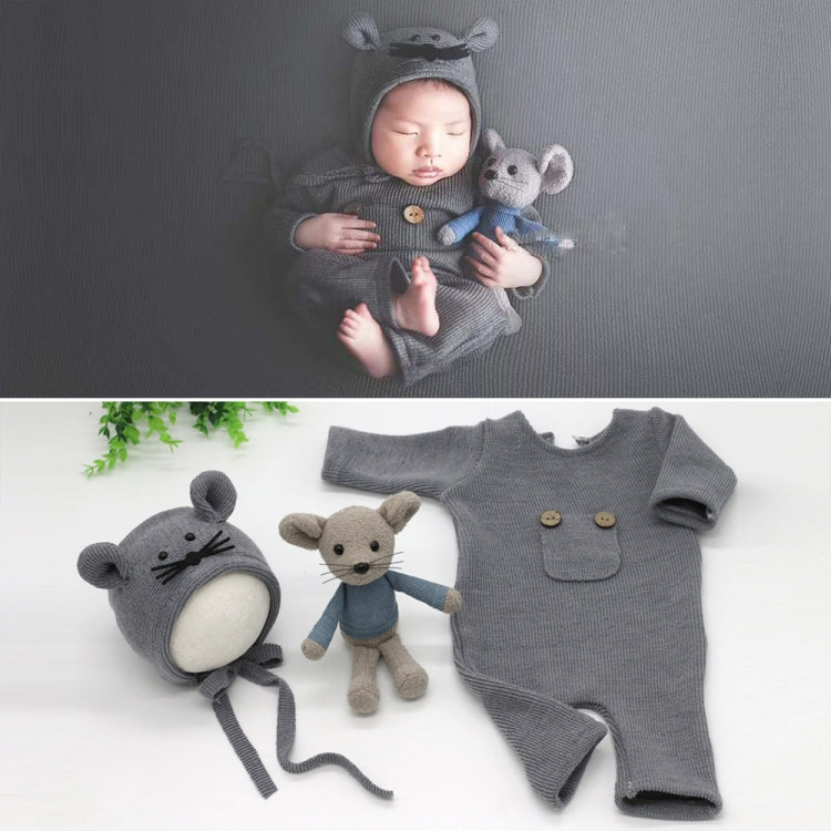 Newborn Photography Clothing Baby Knitted Jumpsuit + Hat + Mouse Doll Three-Piece Set My Store