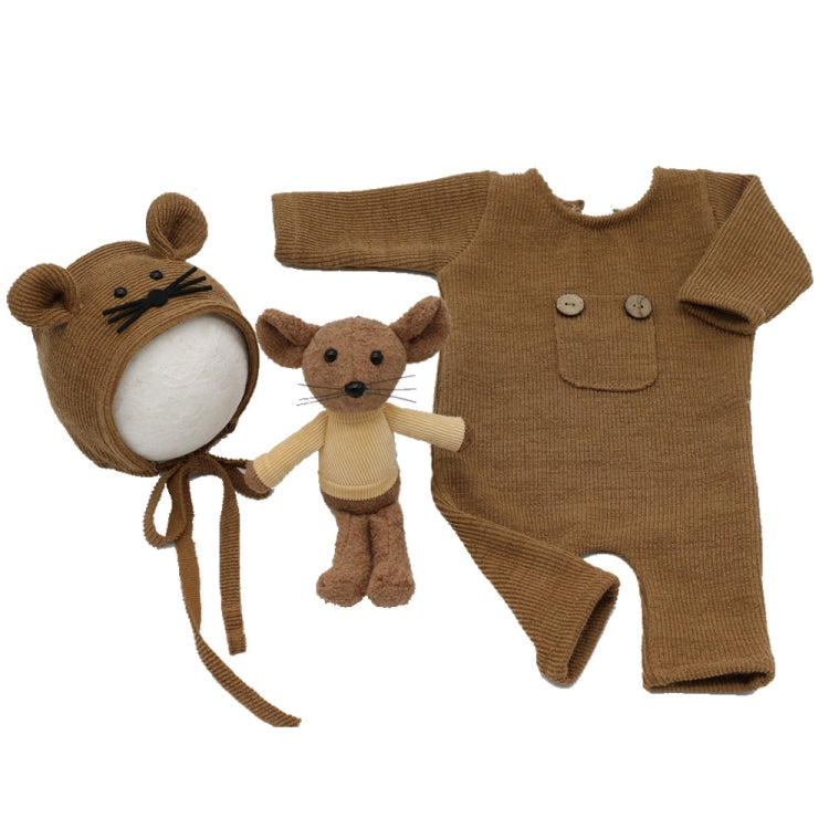 Newborn Photography Clothing Baby Knitted Jumpsuit + Hat + Mouse Doll Three-Piece Set