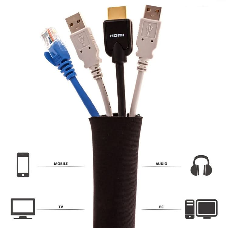 Cord Management Organizer Kit Cable Sleeve With Zipper Cable Clip