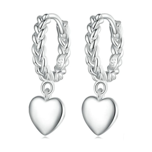 Sterling Silver S925 Twist Heart White Gold Plated Earrings Reluova