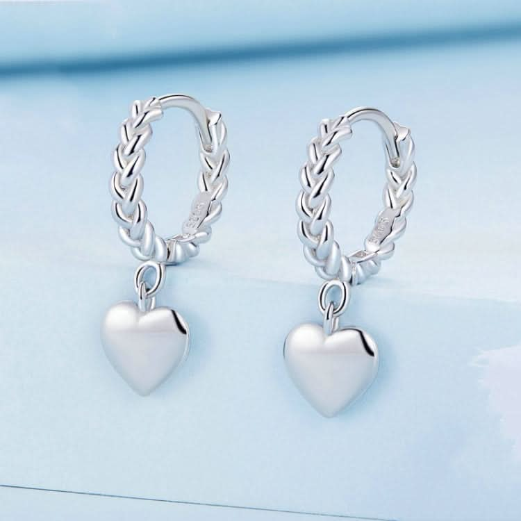 Sterling Silver S925 Twist Heart White Gold Plated Earrings Reluova