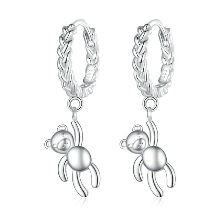 S925 Sterling Silver Bear Twist White Gold Plated Animal Earrings Reluova