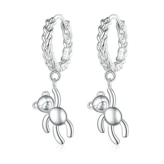 S925 Sterling Silver Bear Twist White Gold Plated Animal Earrings Reluova