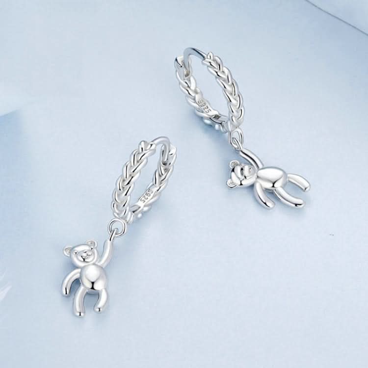 S925 Sterling Silver Bear Twist White Gold Plated Animal Earrings Reluova