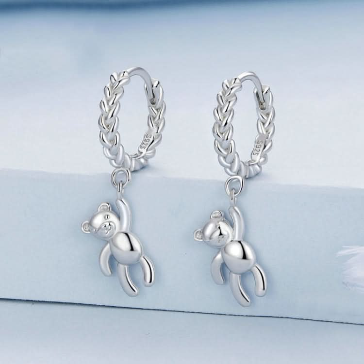 S925 Sterling Silver Bear Twist White Gold Plated Animal Earrings Reluova