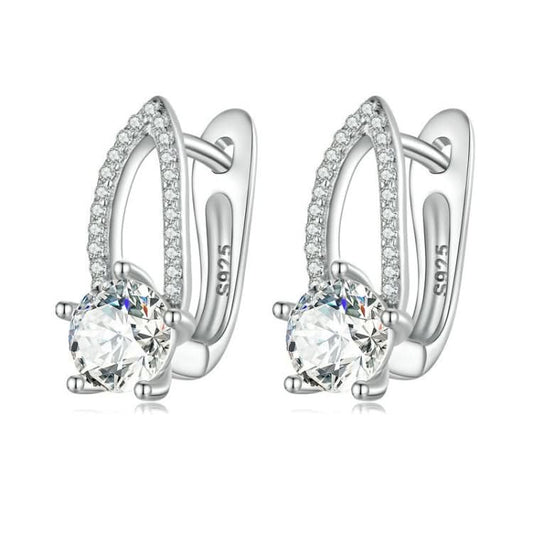 Sterling Silver S925 White Gold Plated Zirconia Hollow Line Earrings Reluova