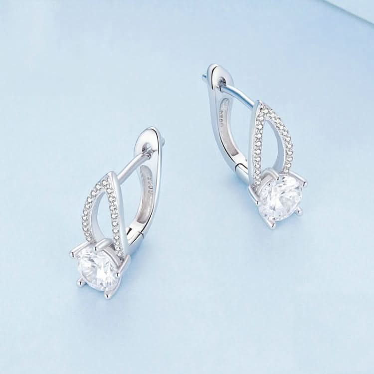 Sterling Silver S925 White Gold Plated Zirconia Hollow Line Earrings Reluova