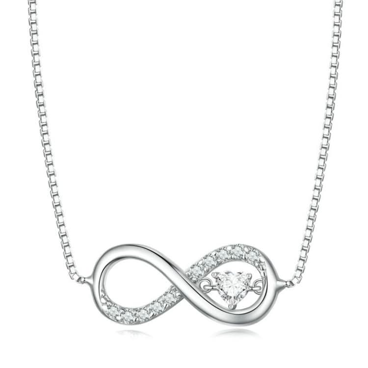 Sterling Silver S925 Zirconia Infinity Heart Endless Symbol Necklace Reluova