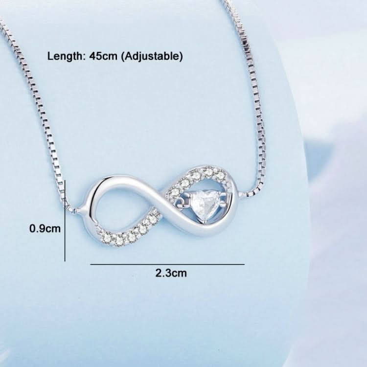 Sterling Silver S925 Zirconia Infinity Heart Endless Symbol Necklace Reluova