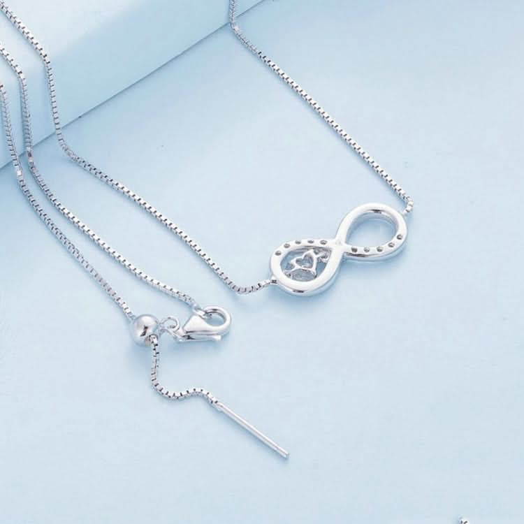 Sterling Silver S925 Zirconia Infinity Heart Endless Symbol Necklace Reluova