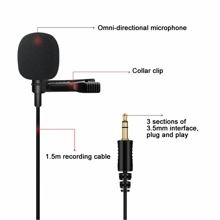 For Rode Wireless Camera Lavalier Microphone, Length 1.5m