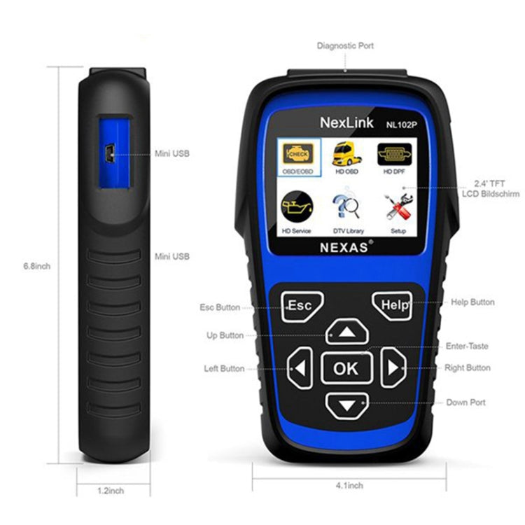 NexLink NL102P Diesel Mechanical Heavy Truck Car 2 In 1 Car Scanner OBD2 Detection