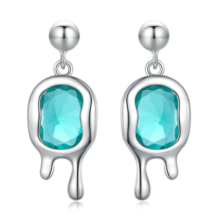 Sterling Silver S925 Synthetic Paraiba Stud White Gold Plated Earrings Reluova