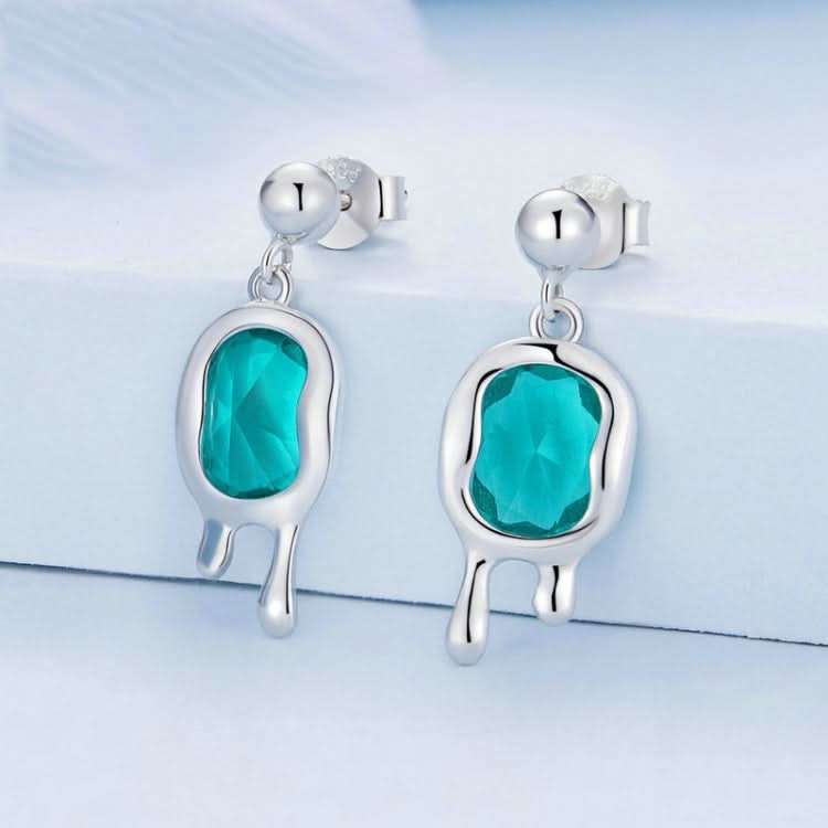 Sterling Silver S925 Synthetic Paraiba Stud White Gold Plated Earrings Reluova