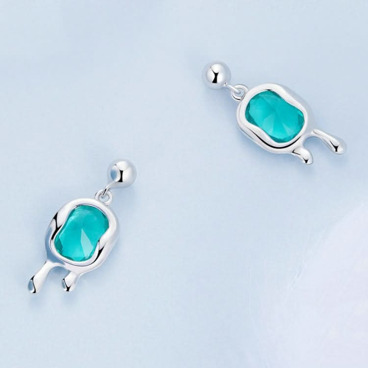 Sterling Silver S925 Synthetic Paraiba Stud White Gold Plated Earrings Reluova