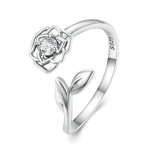 Sterling Silver S925 Silver Camellia Zirconia Ring Reluova