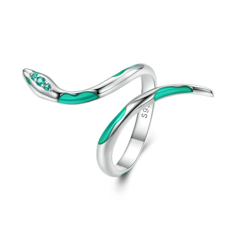 Sterling Silver S925 White Gold Plated Oil Drop Zirconia Green Snake Ring Reluova