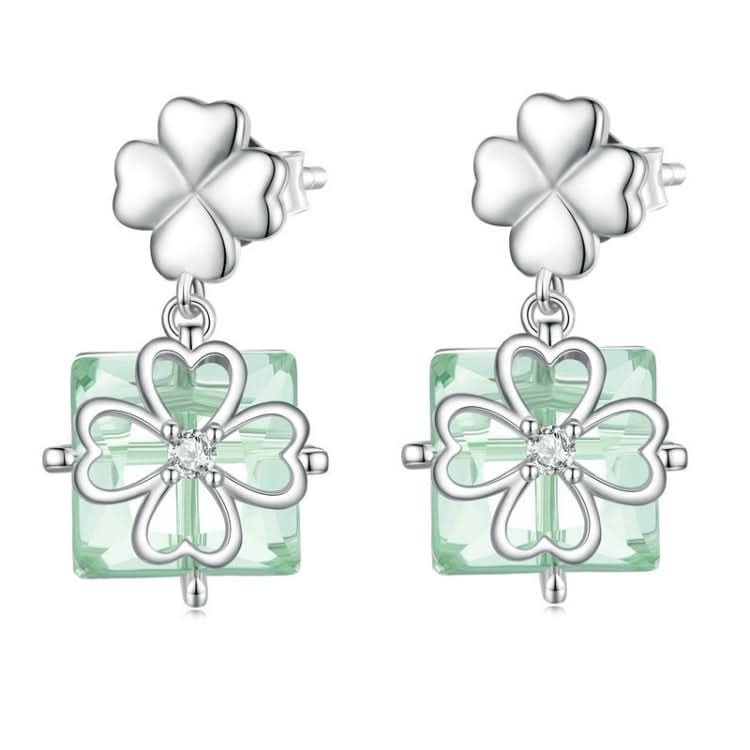 Sterling Silver S925 White Gold Plated Verdant Leaf Clover Earrings Reluova