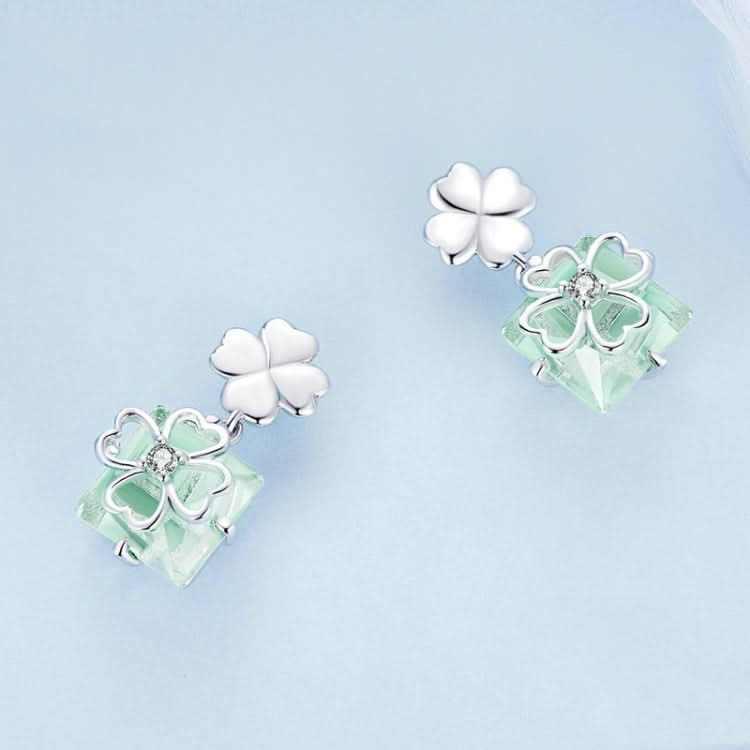 Sterling Silver S925 White Gold Plated Verdant Leaf Clover Earrings Reluova