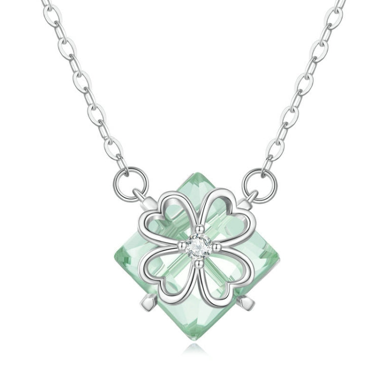 Sterling Silver S925 Verdant Four-leaf Clover Pendant White Gold Plating