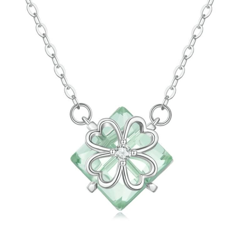 Sterling Silver S925 Verdant Four-leaf Clover Pendant White Gold Plating Reluova