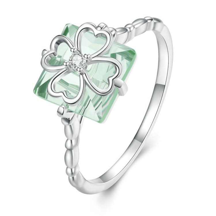 Sterling Silver S925 Verdant Four Leaf Clover Ring White Gold Plated Reluova