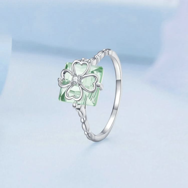 Sterling Silver S925 Verdant Four Leaf Clover Ring White Gold Plated Reluova