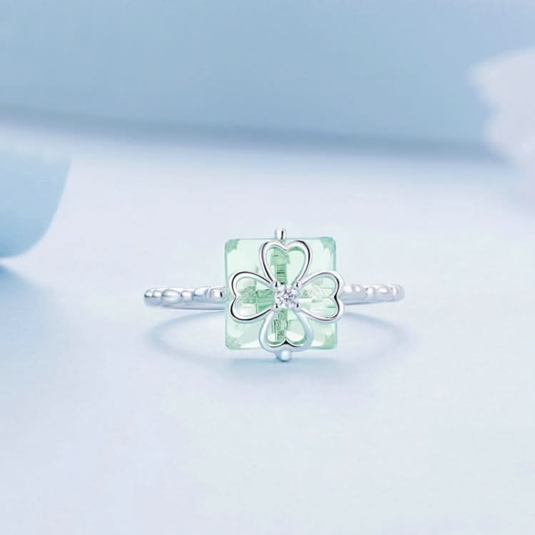 Sterling Silver S925 Verdant Four Leaf Clover Ring White Gold Plated Reluova