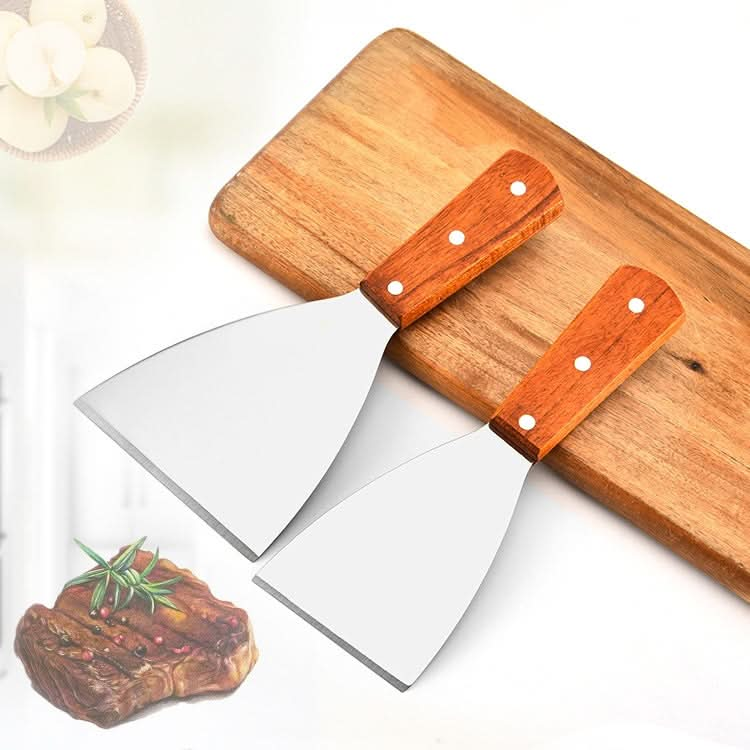 2pcs Stainless Steel Pizza and Steak Shovel Wooden Handle Slanted Shovel Kitchen Tool-Reluova