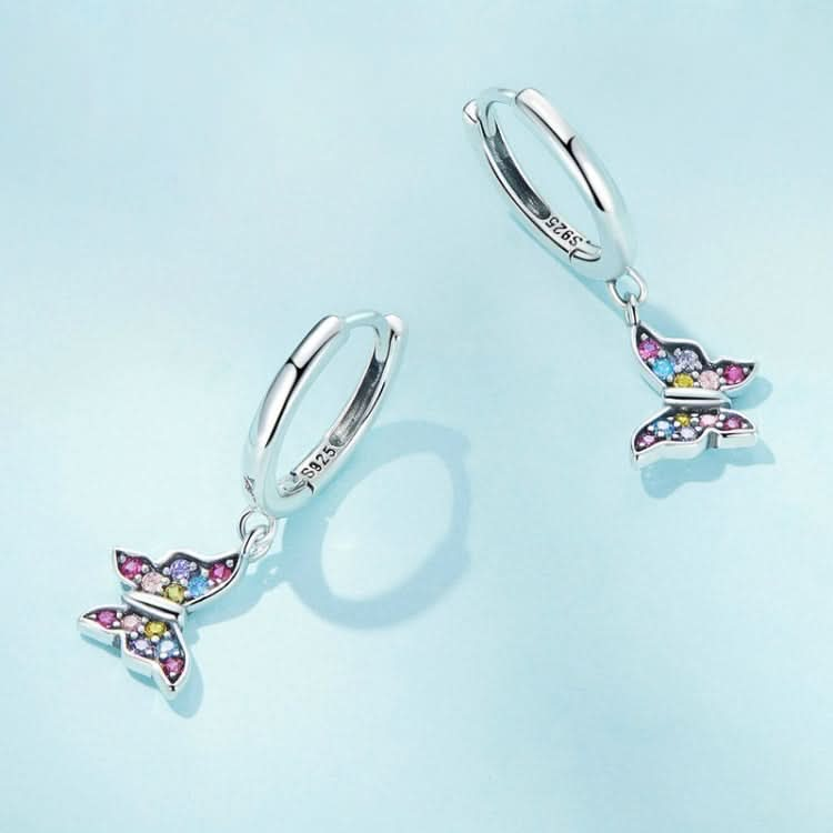 Sterling Silver S925 Colorful Butterfly Insect Zirconia Earrings Reluova